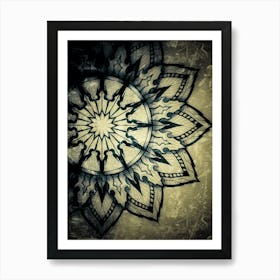 Abstract Flower Pattern, mandala, gothic, geometric design, textured, background, gold, yellow 1 Art Print