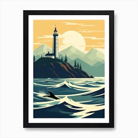 Orca Whale Fin & Lighthouse Art Print