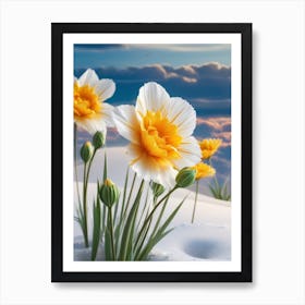 White Daffodils In The Snow Art Print