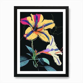 Neon Flowers On Black Petunia 4 Art Print