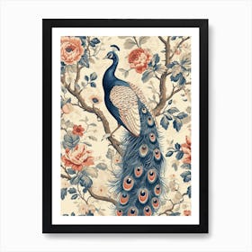 Floral Blue & Pink Peacock Wallpaper 2 Art Print