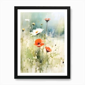 Poppies B, Wildflower Painting, Botanical Art Art Print