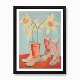 A Painting Of Cowboy Boots With Daffodils Flowers, Fauvist Style, Still Life 6 Art Print