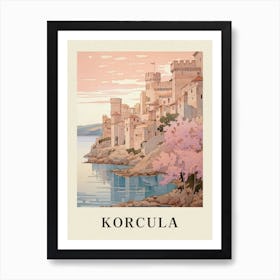 Korcula Croatia 1 Vintage Pink Travel Illustration Poster Art Print