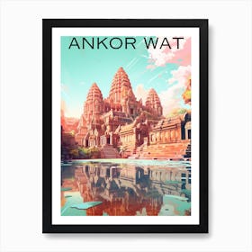 Colourful Cambodia travel poster Ankor Wat Art Print