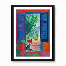 Open Window With Cat Matisse Style Collioure 3 Art Print