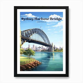 Sydney Harbour Bridge Australia Holiday Modern Travel Illustration Art Print