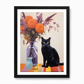 Lavender Flower Vase And A Cat, A Painting In The Style Of Matisse 1 Art Print