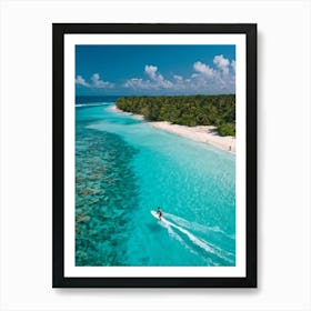 Aerial Drone Photography Capturing A Surfer Riding A Wave Near A Lagoon On A Tropical Coastline San (1) Art Print