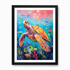 Brushstroke Sea Turtle In Ocean 2 Art Print