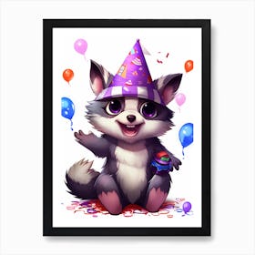 Cute Kawaii Cartoon Raccoon 32 Art Print
