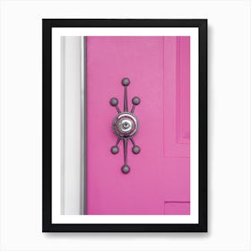 Pink Door With A Mid Century Modern Door Handle In Palm Springs California Art Print