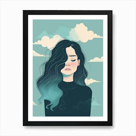 Girl With Blue Hair And Clouds Art Print