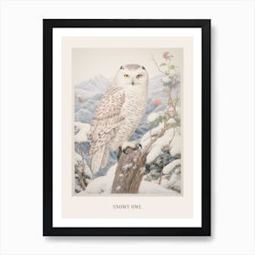 Vintage Bird Drawing Snowy Owl 1 Poster Art Print