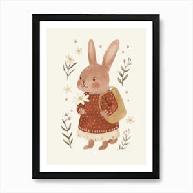 Bunny With Flowers, Nursery Wall Art for Kids Art Print