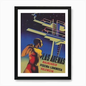 Divers At Pool at Night in Spain Vintage Poster Art Print