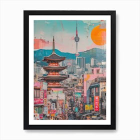 Seoul   Retro Collage Style 2 Art Print