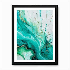 Acrylic Painting Of An Abstract Design Featuring Dirty Watercolor Splashes Blending Teal Green An (2) Art Print