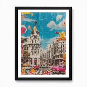 Madrid   Retro Collage Style 1 Art Print