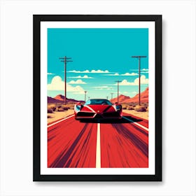 A Ferrari Enzo Car In Route 66 Flat Illustration 3 Art Print