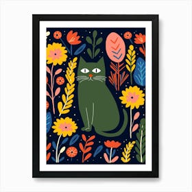 Cat With Flowers Art Print