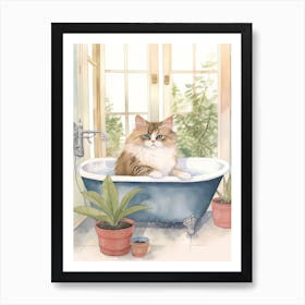 Ragdoll Cat In Bathtub Botanical Bathroom 4 Art Print