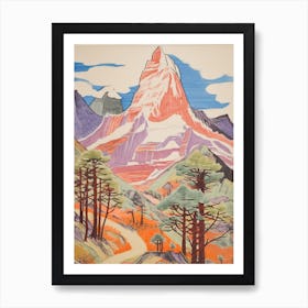 Ama Dablam Nepal 2 Colourful Mountain Illustration Art Print