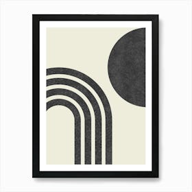 Mid-century Modern Sun and Rainbow - Abstract Modern Minimalist Black and White Art Print