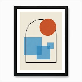 Geometric Minimalism with Red Circle and Blue Squares Art Print