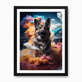 German Shepherd Dog In Colorful Smoke Art Print