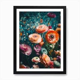 Flowers And Mosaic Art Print