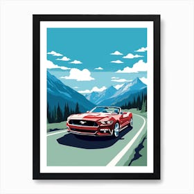 A Ford Mustang Car In Icefields Parkway Flat Illustration 4 Art Print