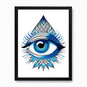 Psychedelic Eye, Symbol, Third Eye Blue & White 8 Art Print