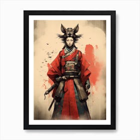 Female Samurai Onna Musha Rinpa School Style Illustration 3 Art Print