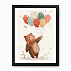 Brown Bear Holding Balloons Storybook Illustration 1 Poster