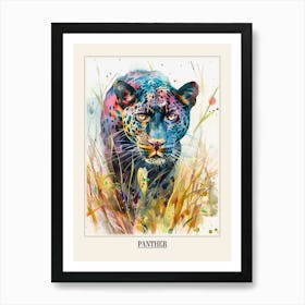 Panther Colourful Watercolour 4 Poster Art Print