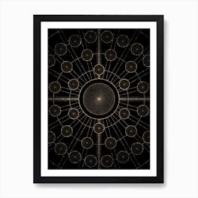 Geometric Glyph Radial Array in Glitter Gold on Black n.0498 Art Print