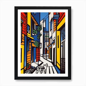 Painting Of Havana With A Cat In The Style Of Pop Art, Illustration Style 2 Art Print