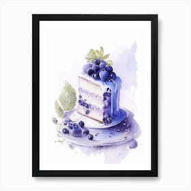 Blueberry Cake Dessert Gouache Flower Art Print