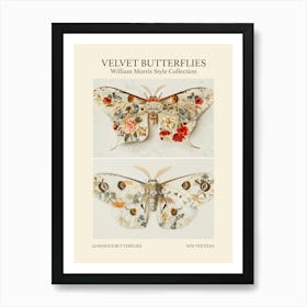 Velvet Butterflies Collection Luminous Butterflies William Morris Style 9 Art Print