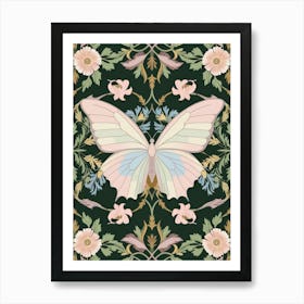 Butterfly In A Floral Pattern Style William Morris Art Print