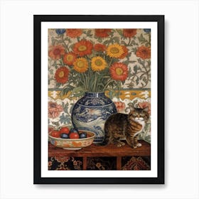 Aster With A Cat 3 William Morris Style Art Print
