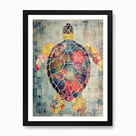 Colourful Sea Turtle Textured Collage Art Print