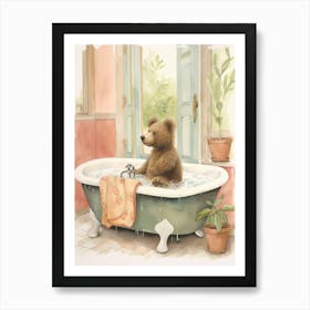 Teddy Bear Painting On A Bathtub Watercolour 4 Art Print