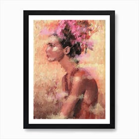 Woman With Flowers In Her Hair Art Print