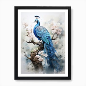 Peacock, Japanese Brush Painting, Ukiyo E, Minimal 7 Art Print