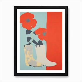 A Painting Of Cowboy Boots With Red Flowers, Pop Art Style 7 Art Print