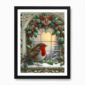 Robin With Christmas Decoration AI Art Print