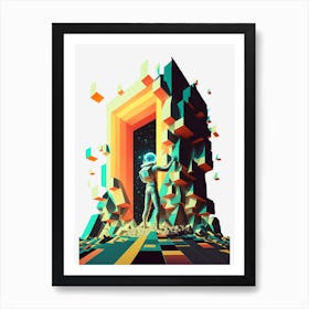 Psychic astro traveler among universal voxels Art Print