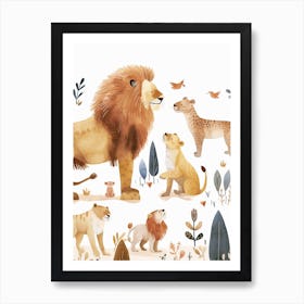 African Lion Interaction With Other Wildlife Clipart 2 Art Print